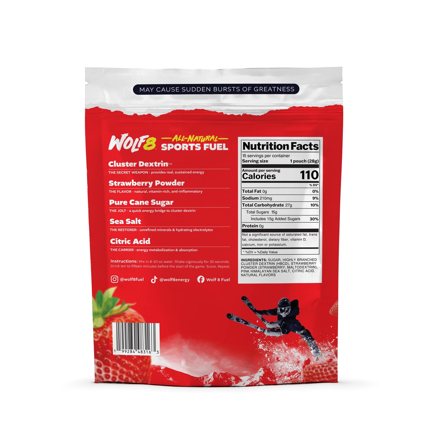 Wolf8 RED. Cluster Dextrin powered Youth Sports pregame Fuel Powder; MOST POPULAR pack (15 Pouches)