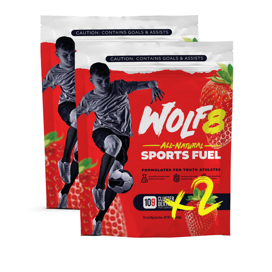 Wolf8 RED. Cluster Dextrin powered Youth Sports pregame Fuel Powder; BUNDLE pack (30 pouches)