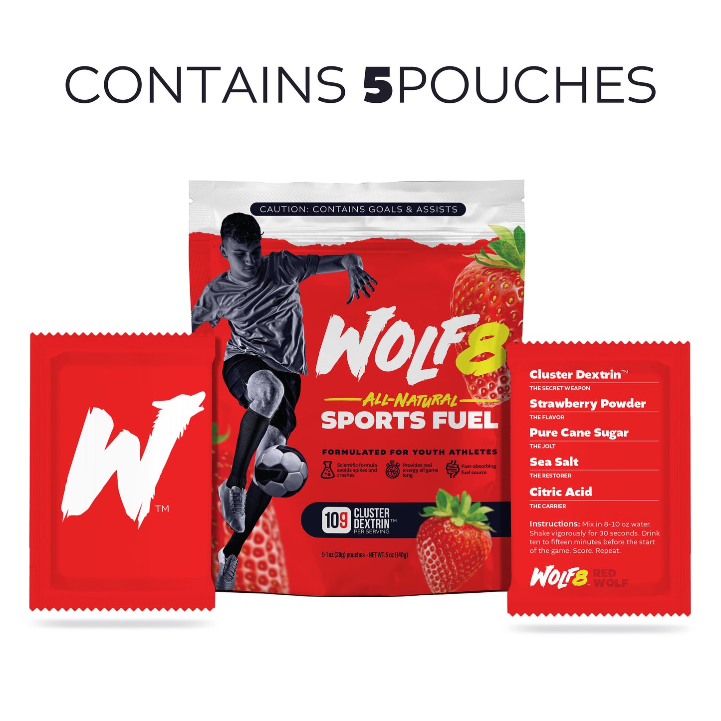 Wolf8 RED. Cluster Dextrin powered Youth Sports Fuel Powder; STARTER Pack (5 pouches)