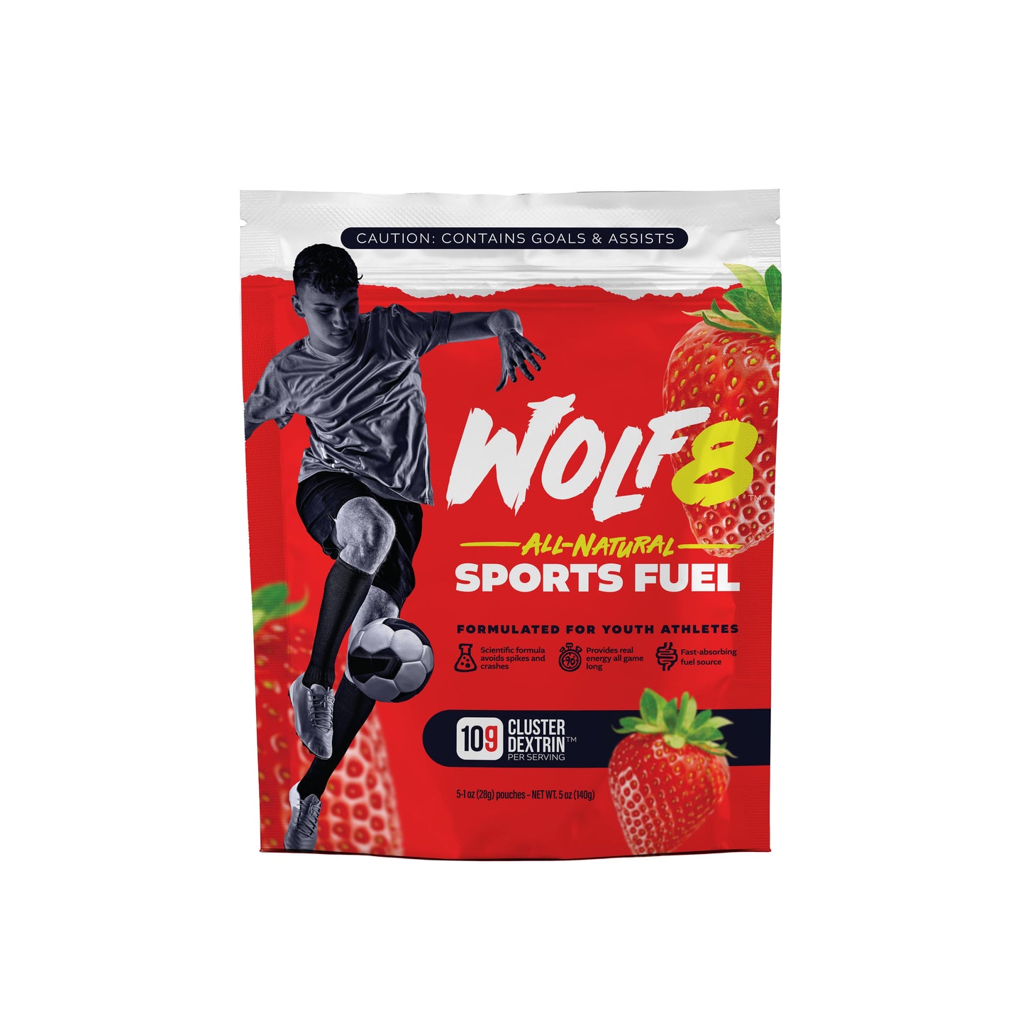 Wolf8 RED. Cluster Dextrin powered Youth Sports Fuel Powder; STARTER Pack (5 pouches)
